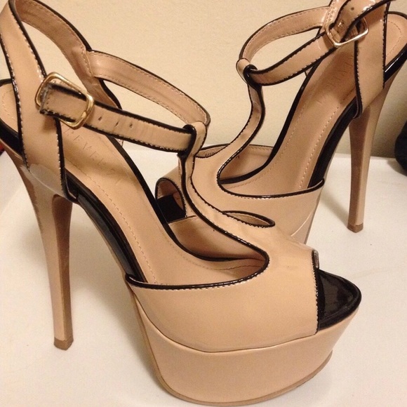 Forever 21 Shoes - Beige & Black sexy leather heels